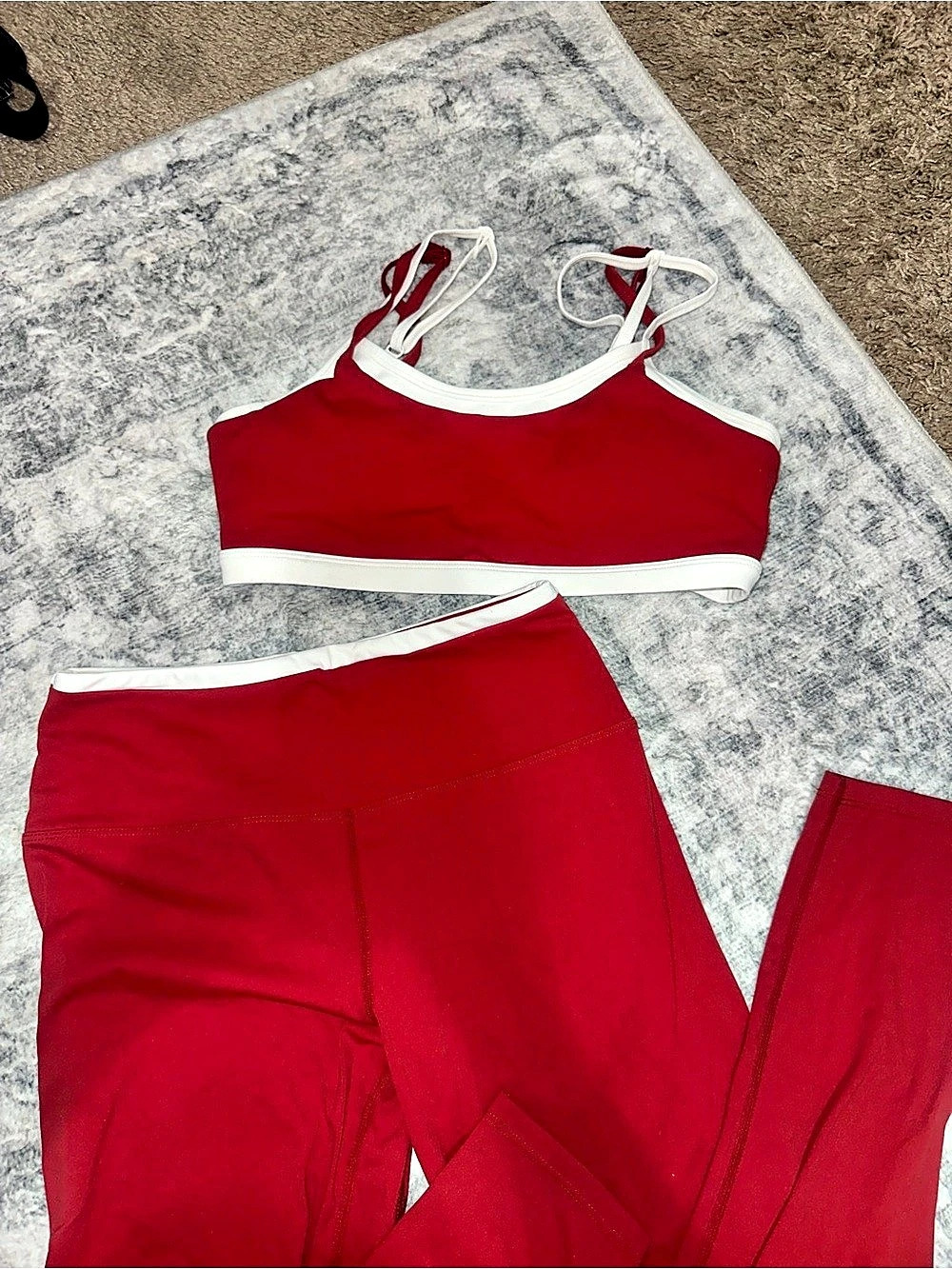 prAna Red & White Two-Piece Athletic Set Size Medium